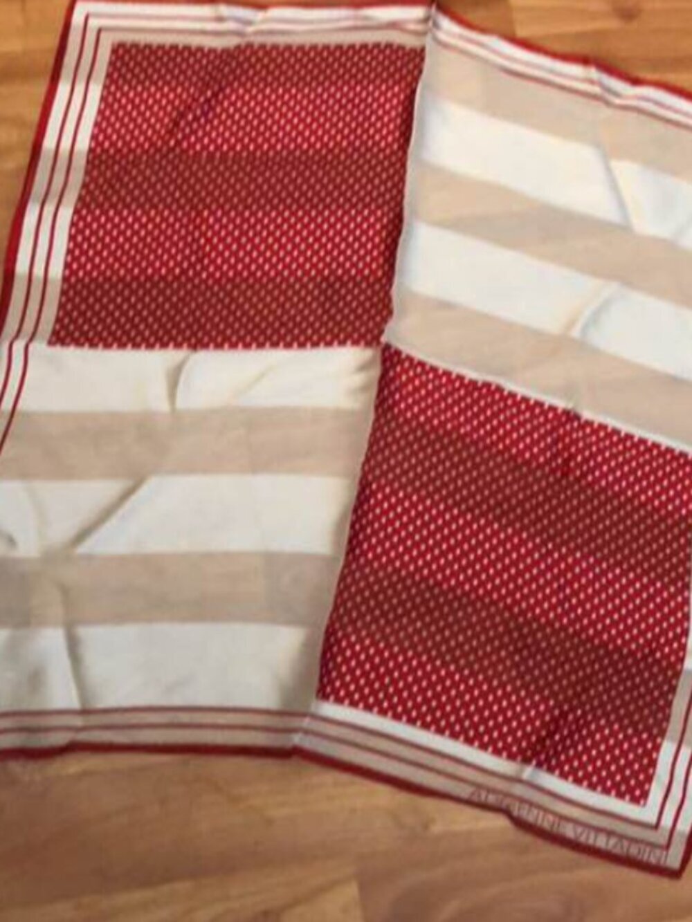 Adrienne Vittadini Silk Scarf Red Stripes and Dots